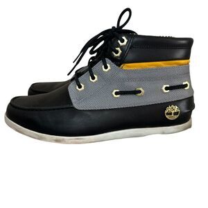 Timberland Oakwell 7 Eye Moc-Toe Boots Men's Size 7 Black Leather Gold Emblem